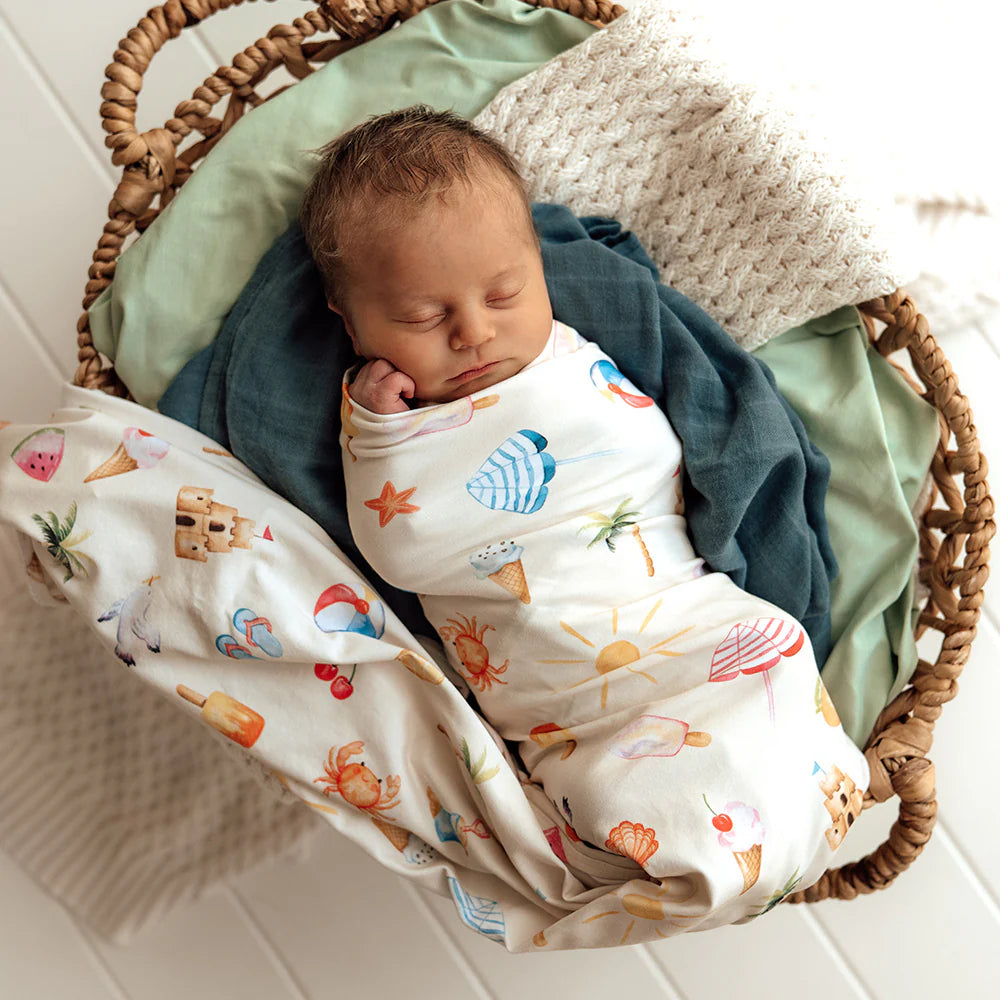 Beach Organic Jersey Wrap & Beanie Set