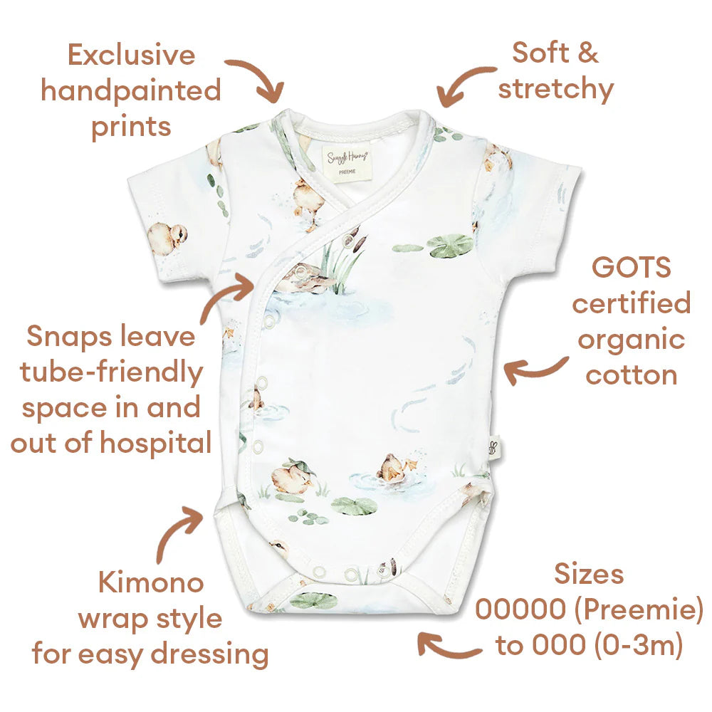 Duck Pond Short Sleeve Organic Kimono Bodysuit
