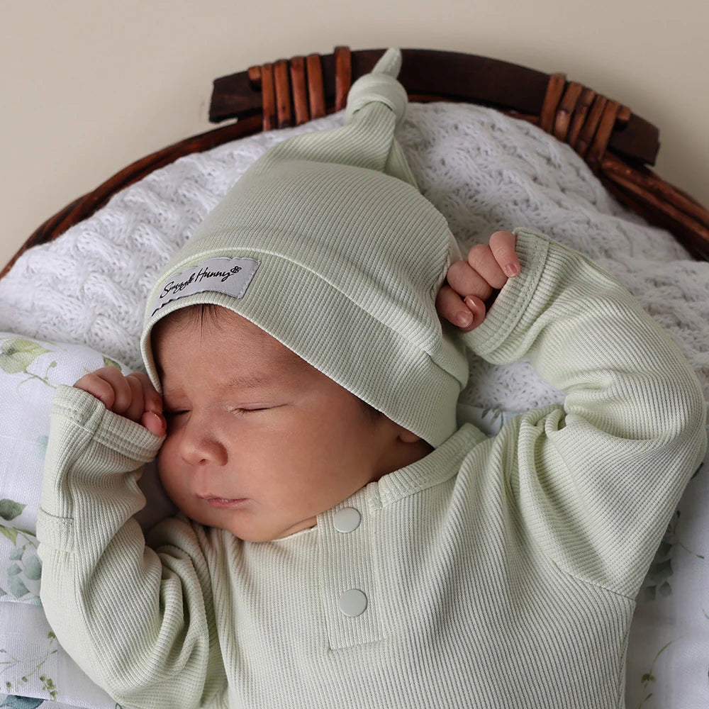 Honeydew Ribbed Organic Knotted Beanie