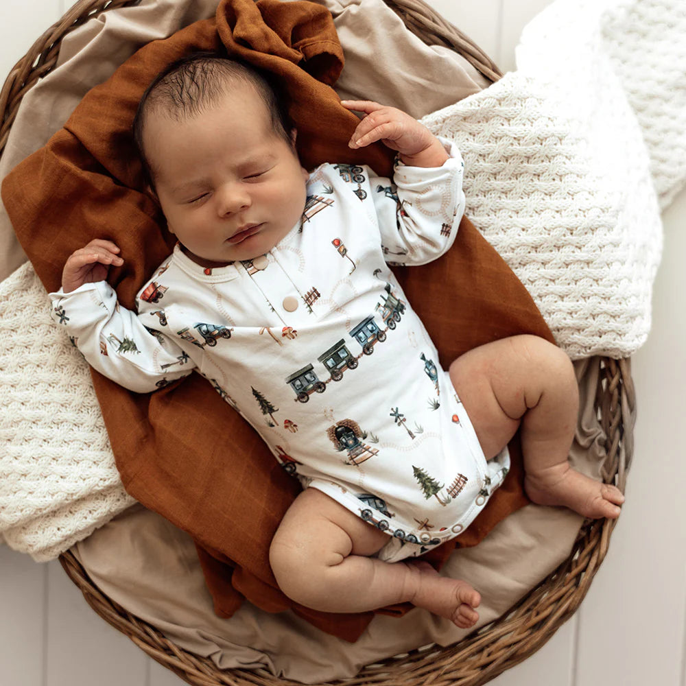 Trains Long Sleeve Organic Bodysuit