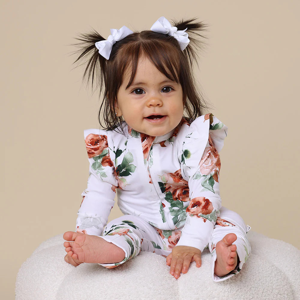 Rosebud Organic Snugglesuit Convertible Romper with Frill