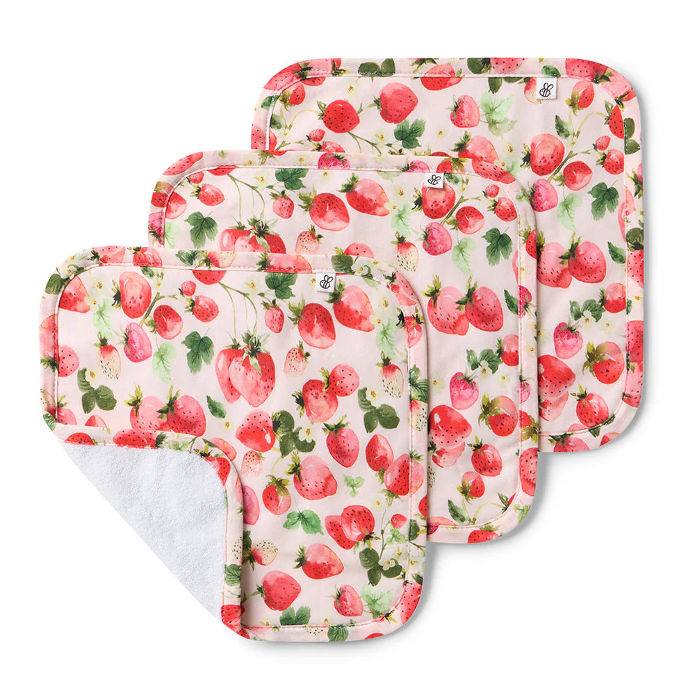Strawberry Organic Wash Cloths - 3 Pack