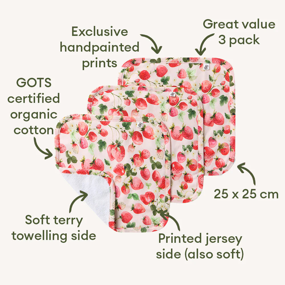 Strawberry Organic Wash Cloths - 3 Pack