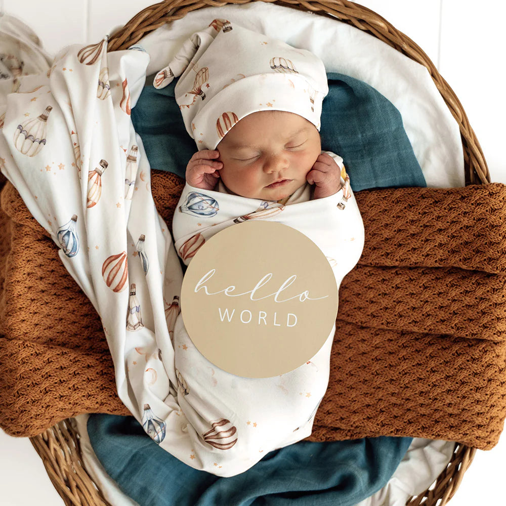 Up & Away Organic Jersey Wrap & Beanie Set