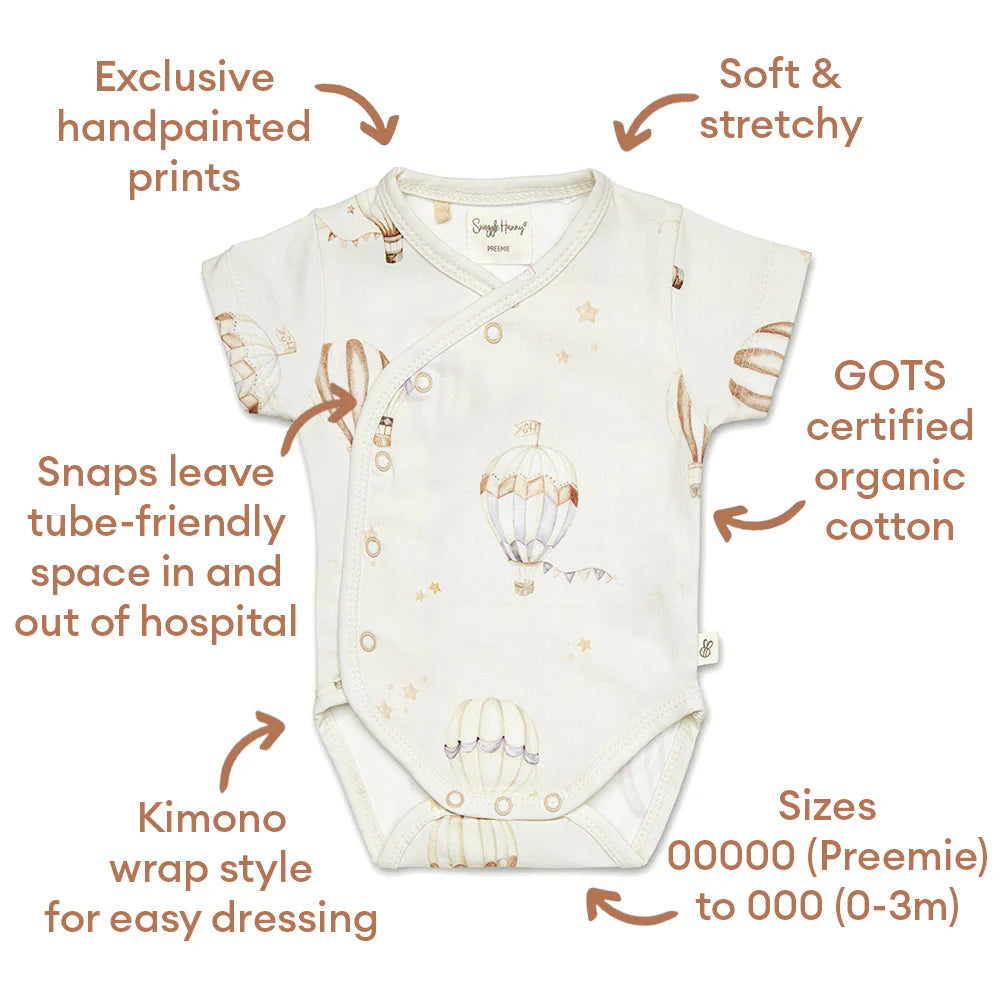 Up & Away Short Sleeve Organic Kimono Bodysuit