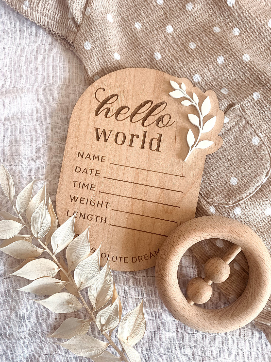 Hello World with Leaves Announcement Plaque
