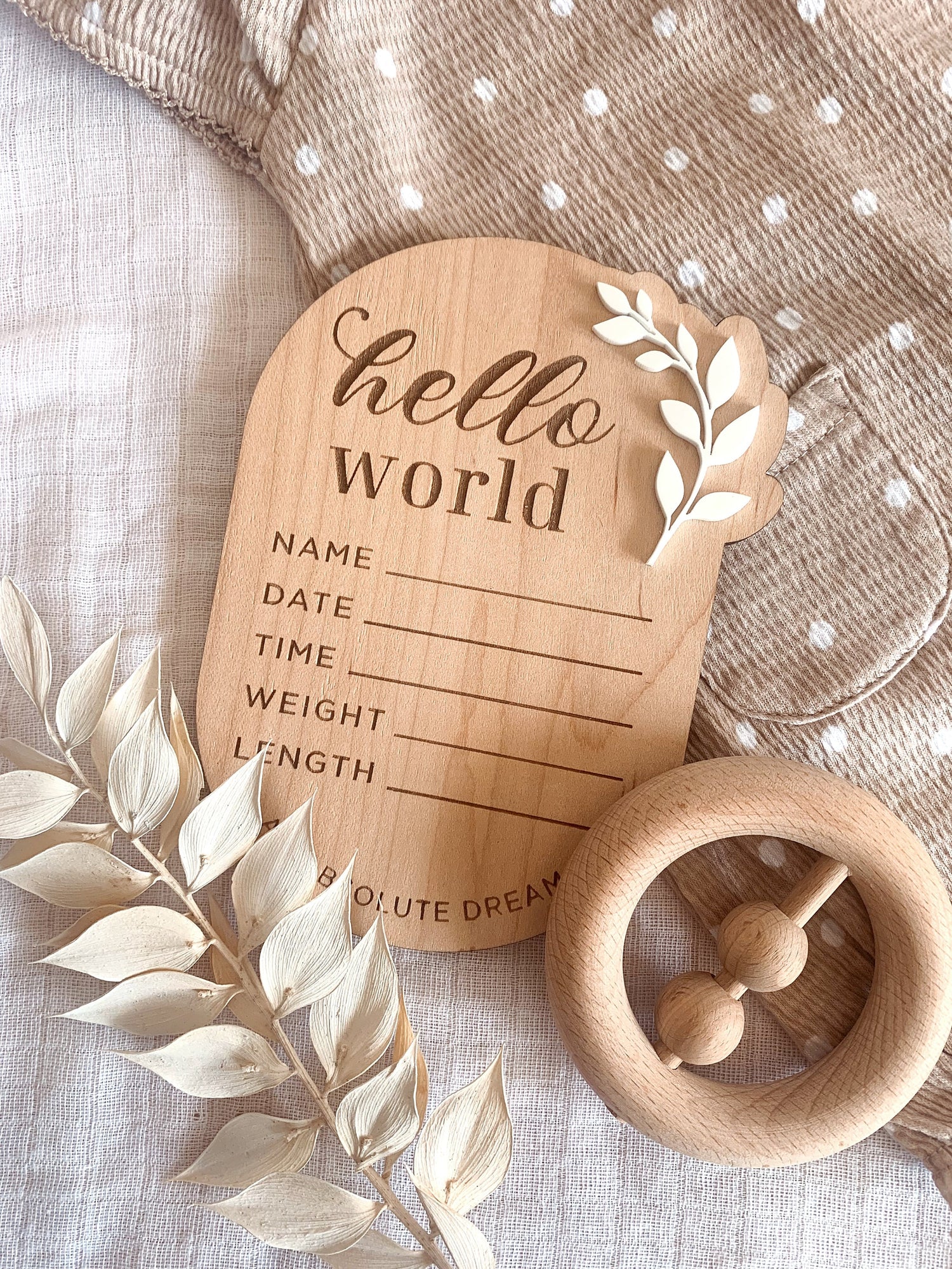 Hello World with Leaves Announcement Plaque