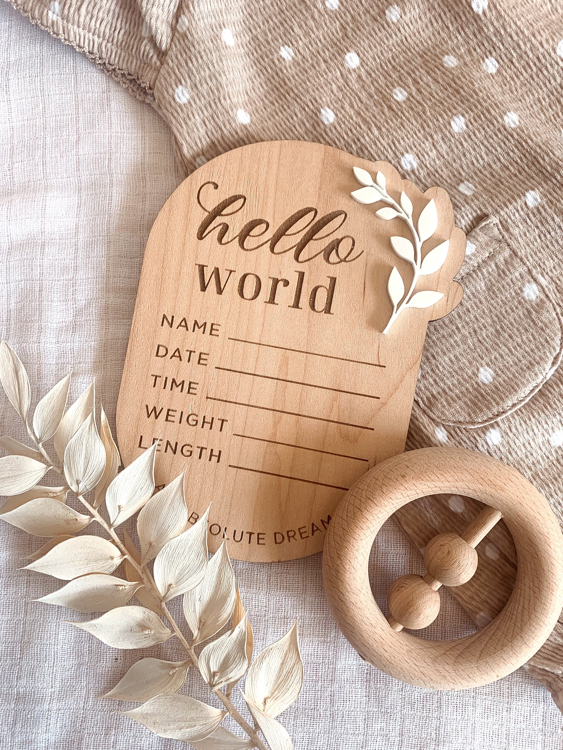 Hello World with Leaves Announcement Plaque