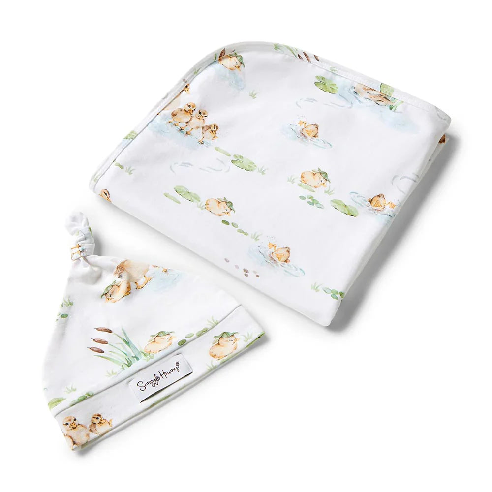 Duck Pond Organic Jersey Wrap &amp; Beanie Set