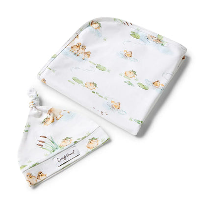 Duck Pond Organic Jersey Wrap &amp; Beanie Set