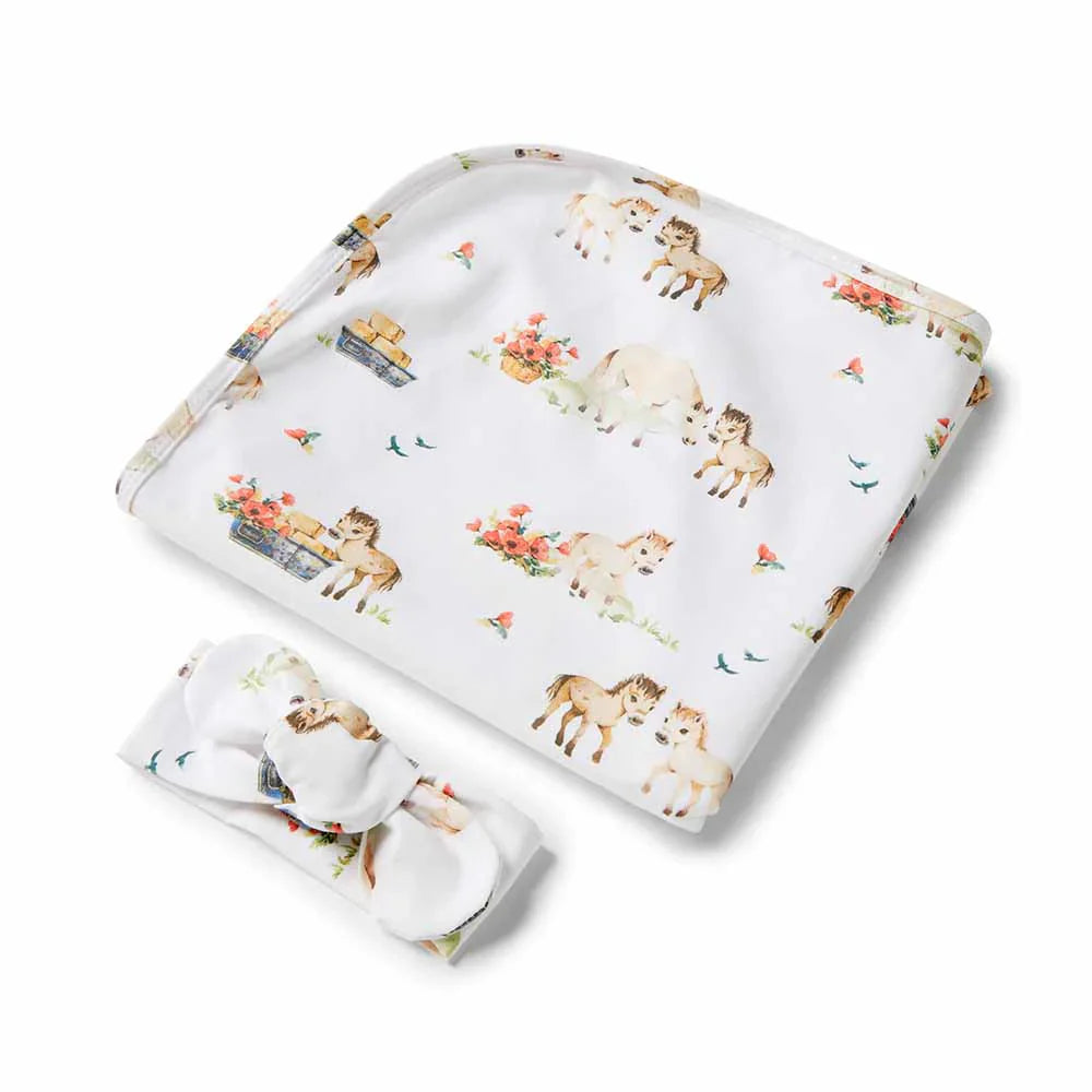 Pony Pals Organic Jersey Wrap &amp; Topknot Set