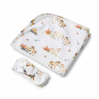 Pony Pals Organic Jersey Wrap &amp; Topknot Set