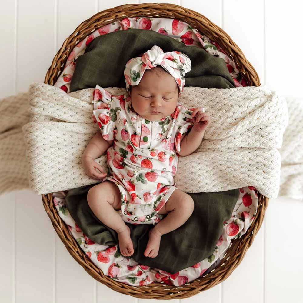 Strawberry Short Sleeve Organic Bodysuit with Frill
