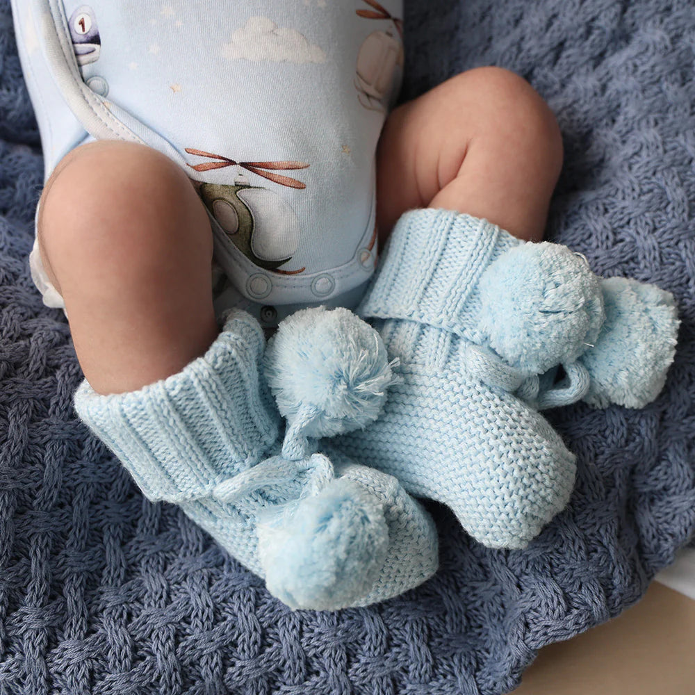 Baby Blue Organic Cotton Knit Booties