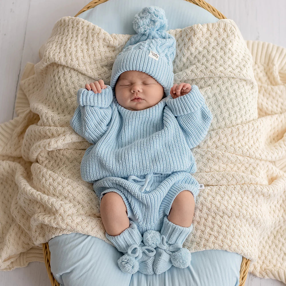 Baby Blue Organic Cotton Knit Booties