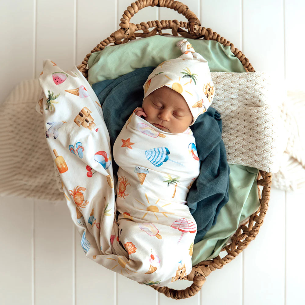 Beach Organic Jersey Wrap &amp; Beanie Set