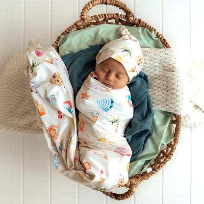 Beach Organic Jersey Wrap &amp; Beanie Set