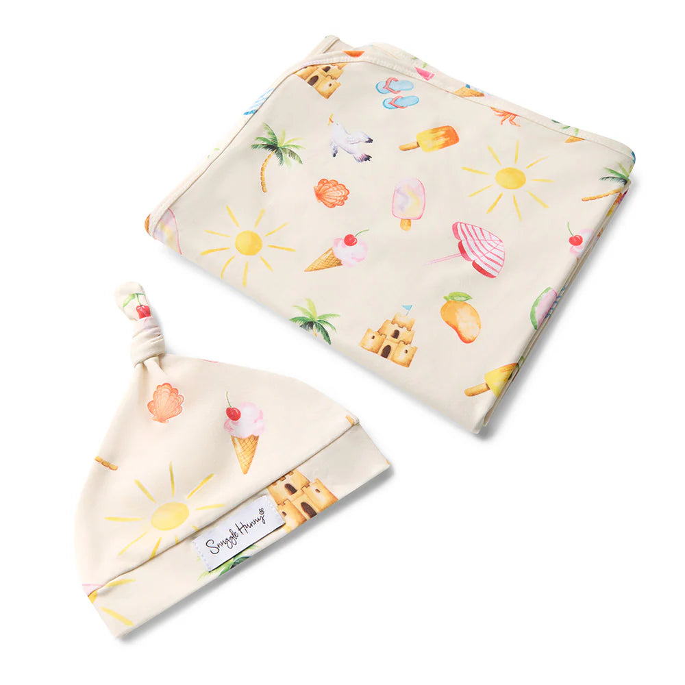 Beach Organic Jersey Wrap &amp; Beanie Set