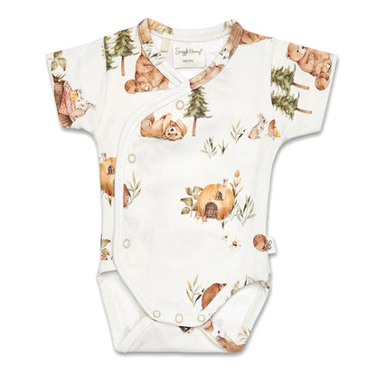 Bears Short Sleeve Organic Kimono Bodysuit