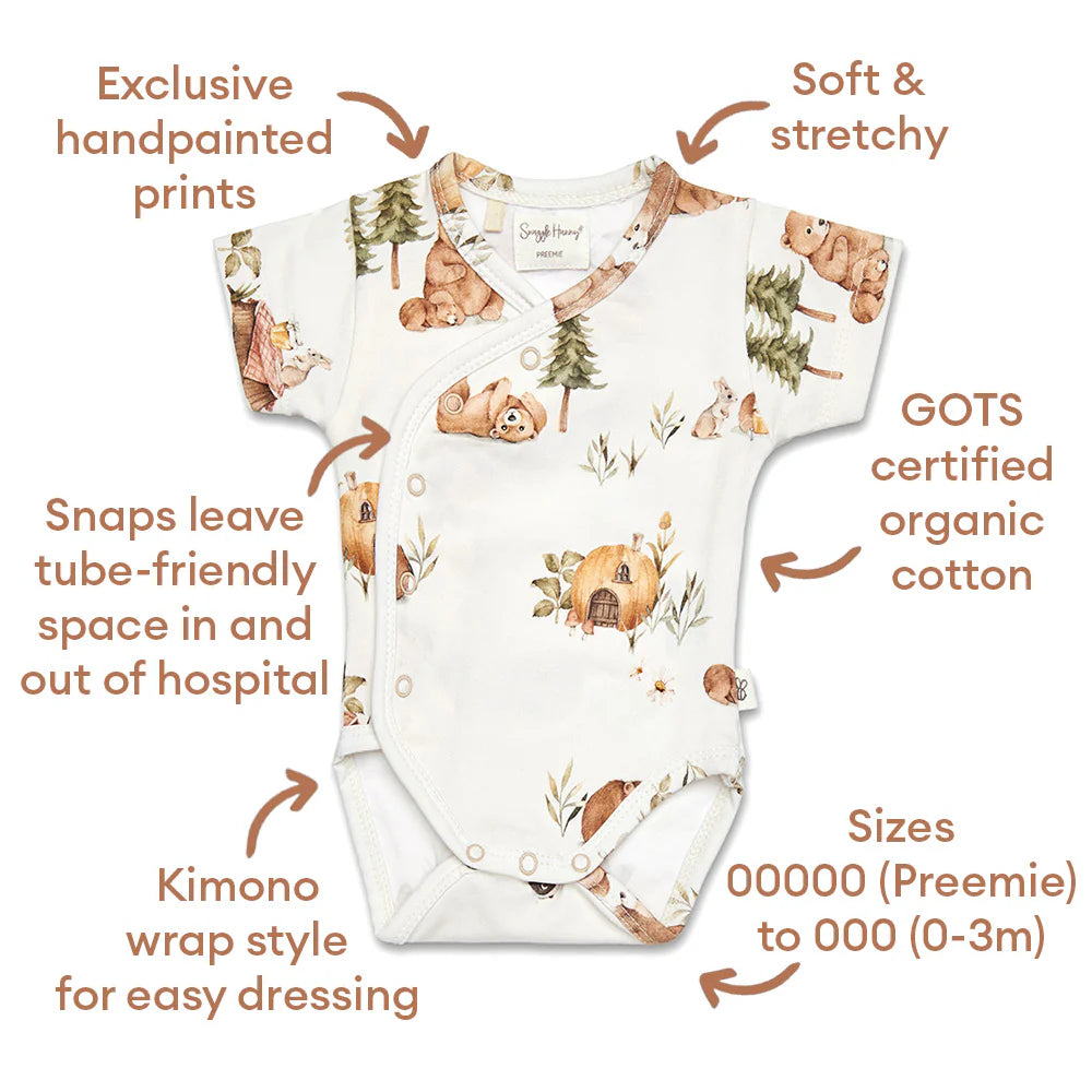 Bears Short Sleeve Organic Kimono Bodysuit