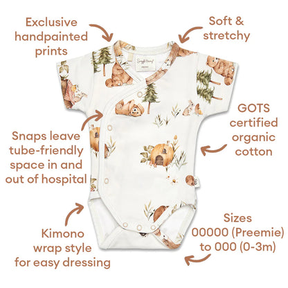 Bears Short Sleeve Organic Kimono Bodysuit
