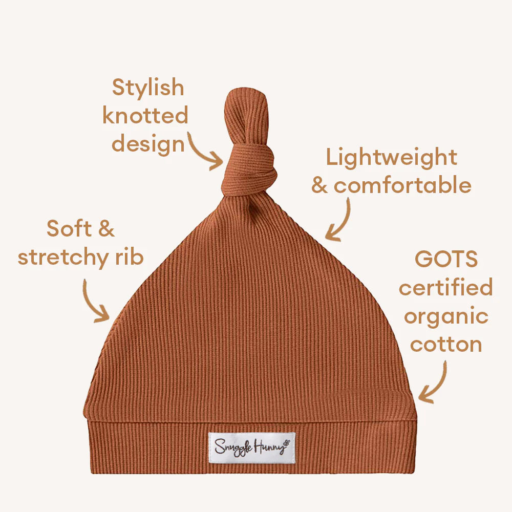 Biscuit Ribbed Organic Knotted Beanie