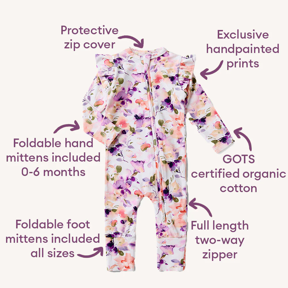 Blushing Beauty Organic Snugglesuit Convertible Romper with Frill