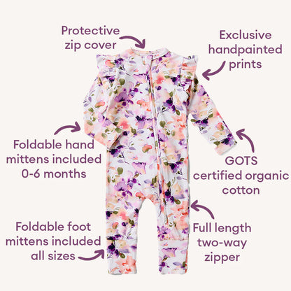 Blushing Beauty Organic Snugglesuit Convertible Romper with Frill