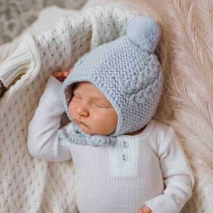 Blue Merino Wool Bonnet &amp; Booties