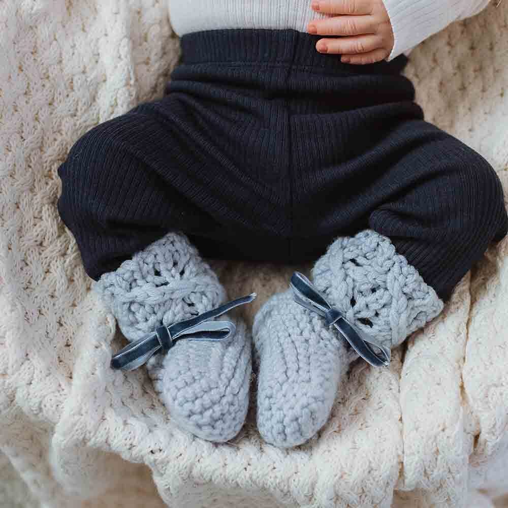 Blue Merino Wool Bonnet &amp; Booties