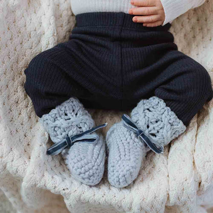 Blue Merino Wool Bonnet &amp; Booties