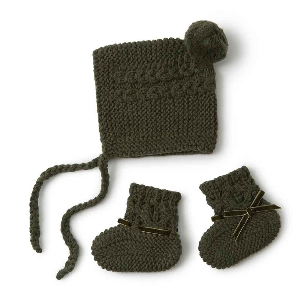 Olive Merino Wool Bonnet &amp; Booties