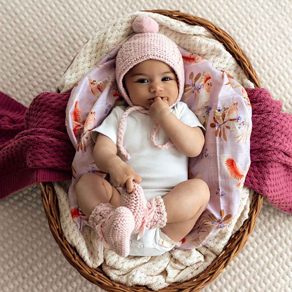 Pink Merino Wool Bonnet &amp; Booties