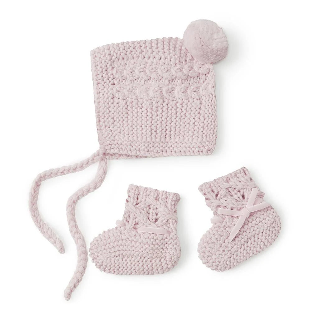 Pink Merino Wool Bonnet &amp; Booties