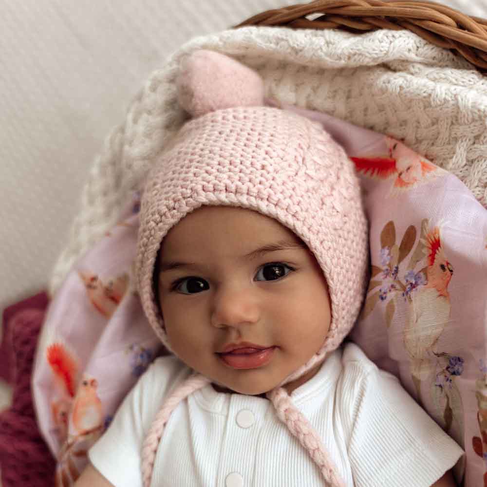 Pink Merino Wool Bonnet &amp; Booties