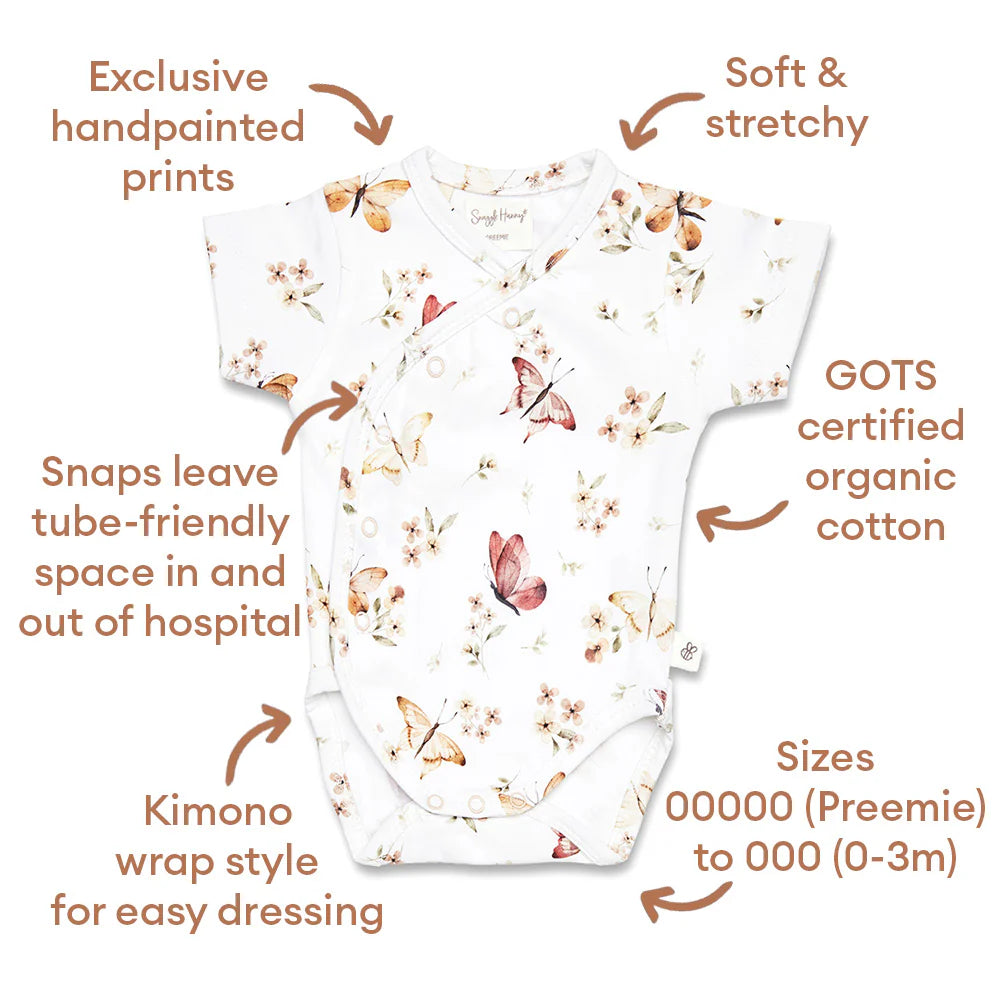 Butterfly Short Sleeve Organic Kimono Bodysuit