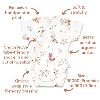 Butterfly Short Sleeve Organic Kimono Bodysuit