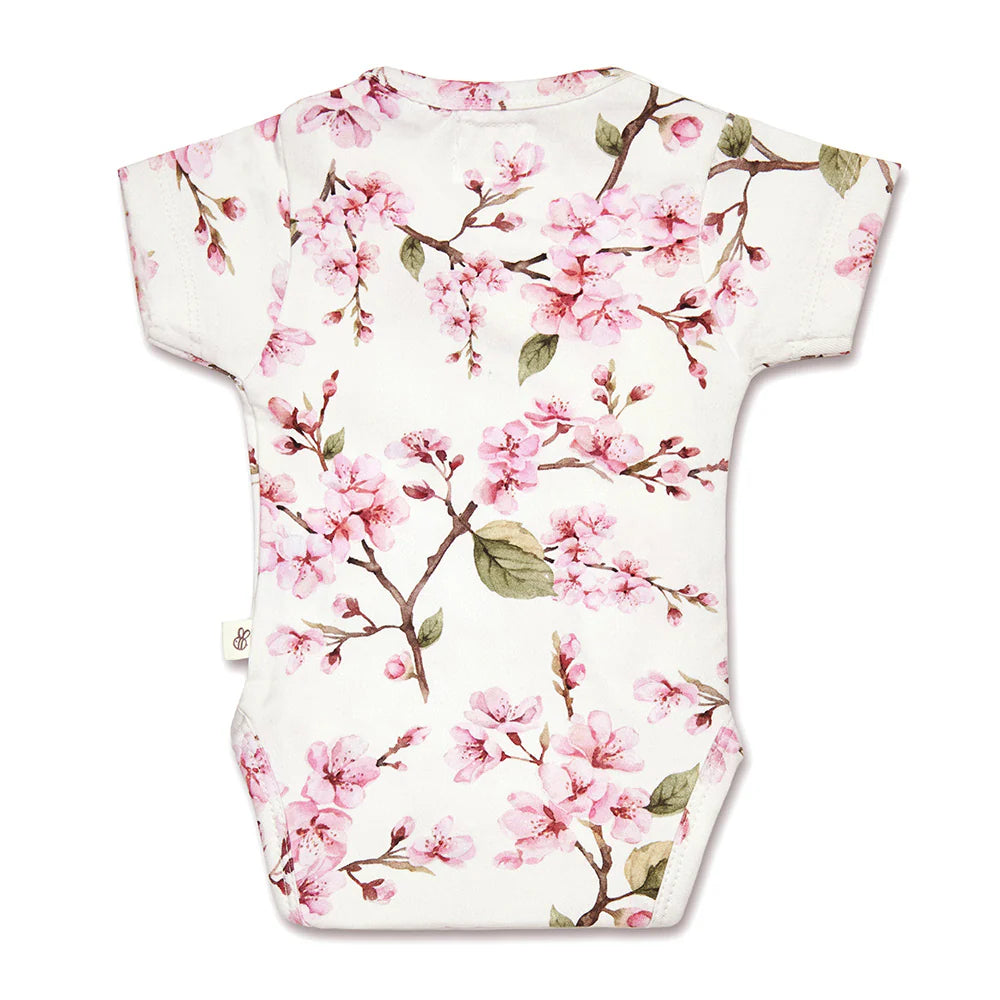 Cherry Blossom Short Sleeve Organic Kimono Bodysuit