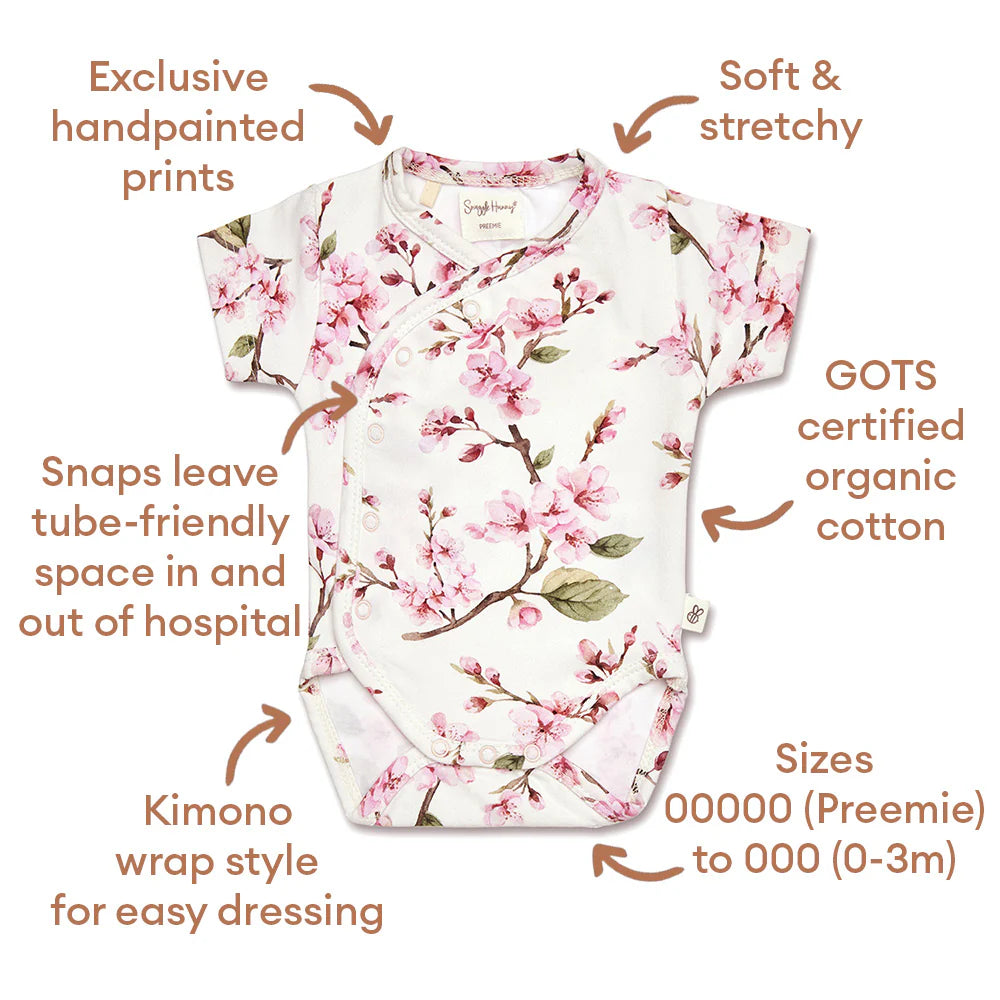 Cherry Blossom Short Sleeve Organic Kimono Bodysuit