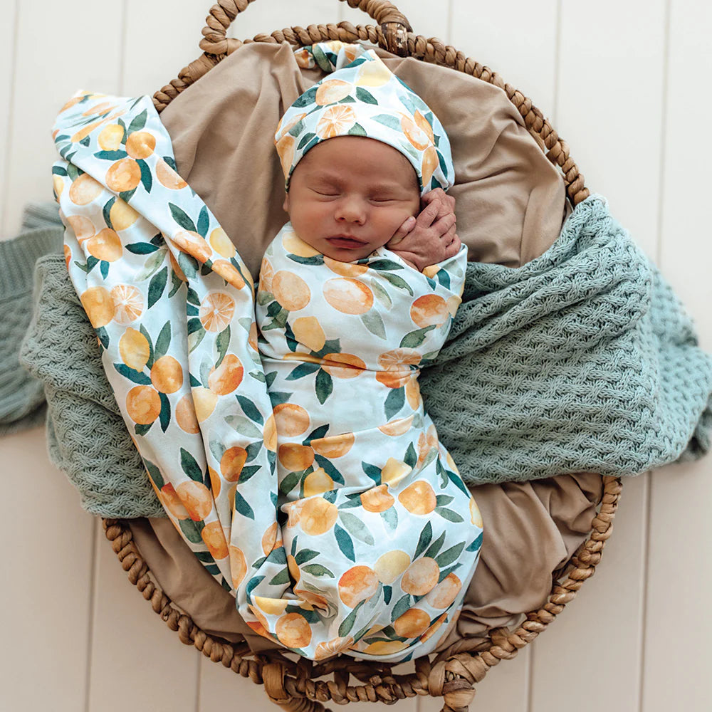 Citrus Squeeze Organic Jersey Wrap &amp; Beanie Set