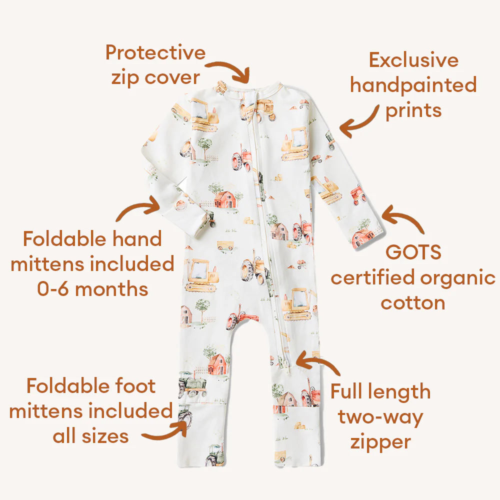 Diggers &amp; Tractors Organic Snugglesuit Convertible Romper