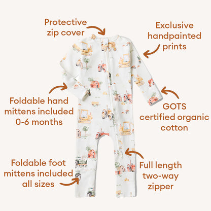 Diggers &amp; Tractors Organic Snugglesuit Convertible Romper