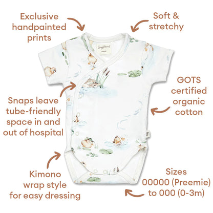 Duck Pond Short Sleeve Organic Kimono Bodysuit