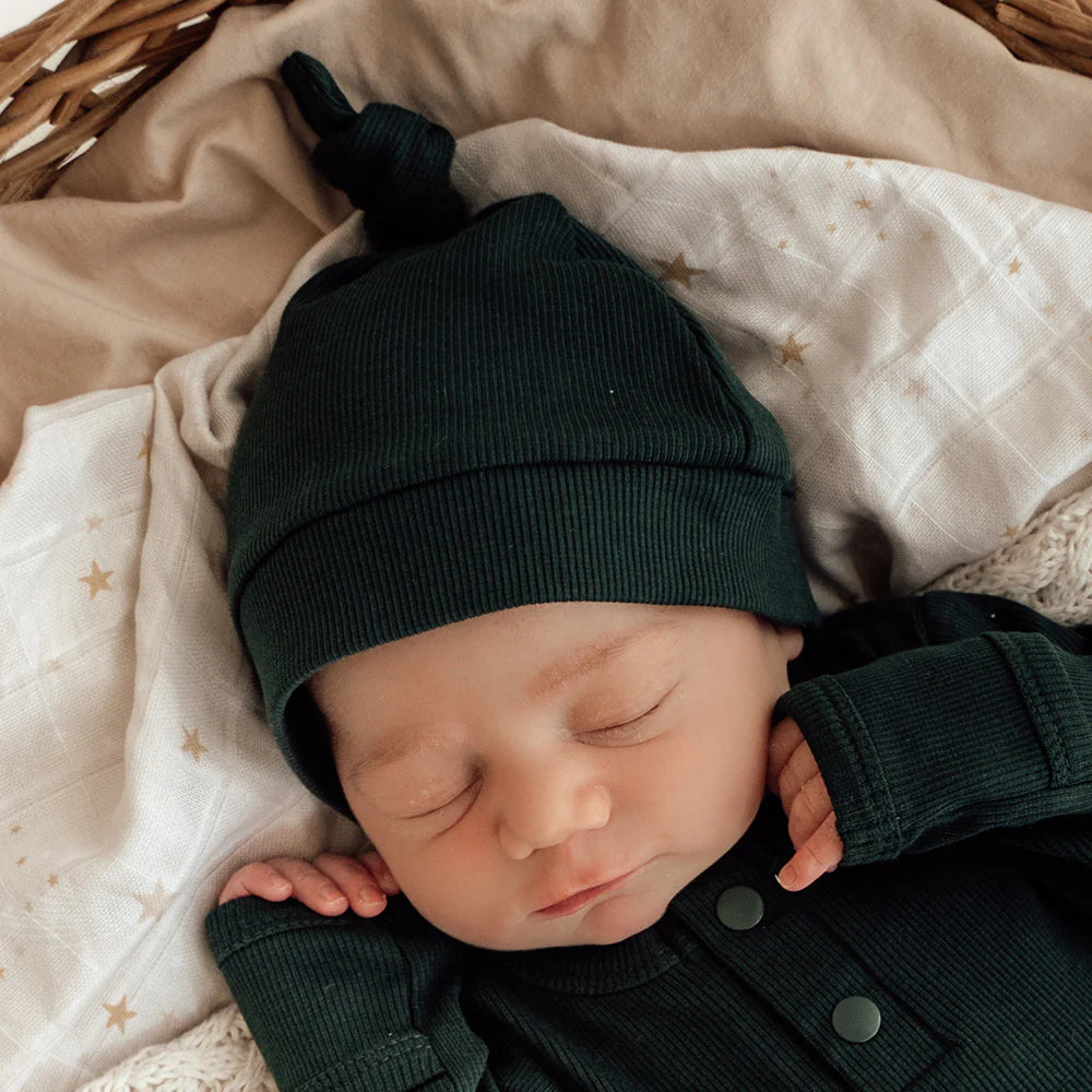 Emerald Ribbed Organic Knotted Beanie