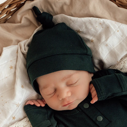Emerald Ribbed Organic Knotted Beanie