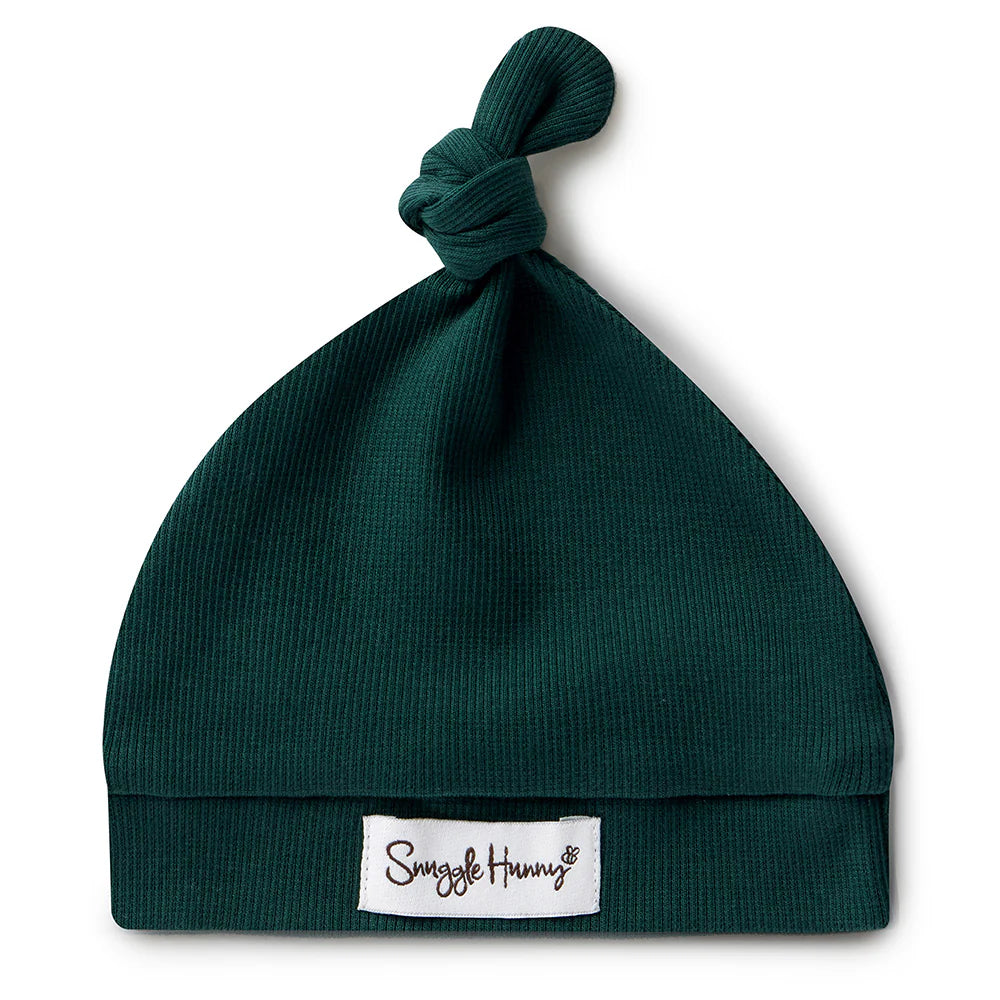 Emerald Ribbed Organic Knotted Beanie