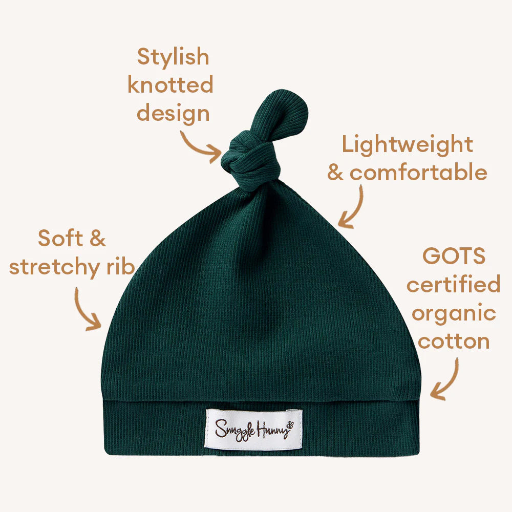 Emerald Ribbed Organic Knotted Beanie