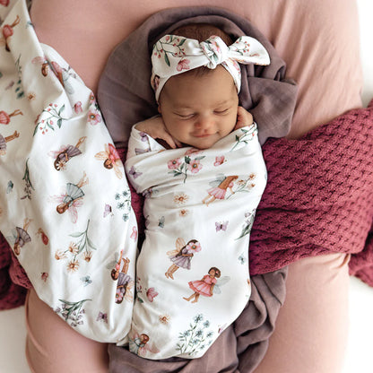 Fairy Garden Organic Jersey Wrap &amp; Topknot Set