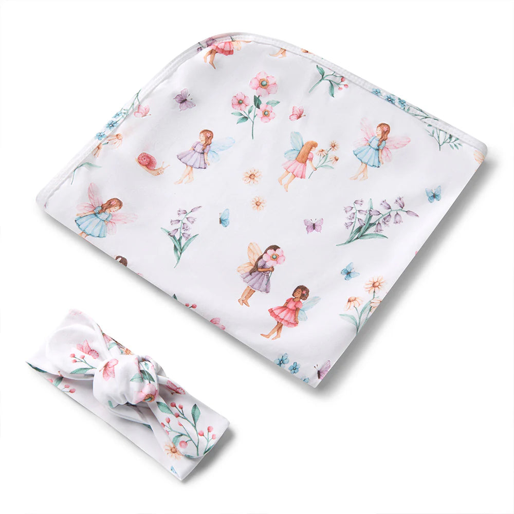 Fairy Garden Organic Jersey Wrap &amp; Topknot Set