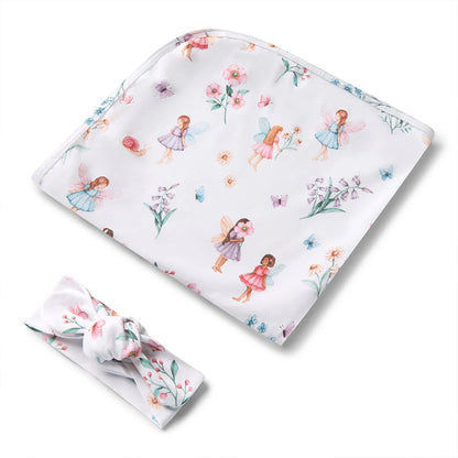 Fairy Garden Organic Jersey Wrap &amp; Topknot Set
